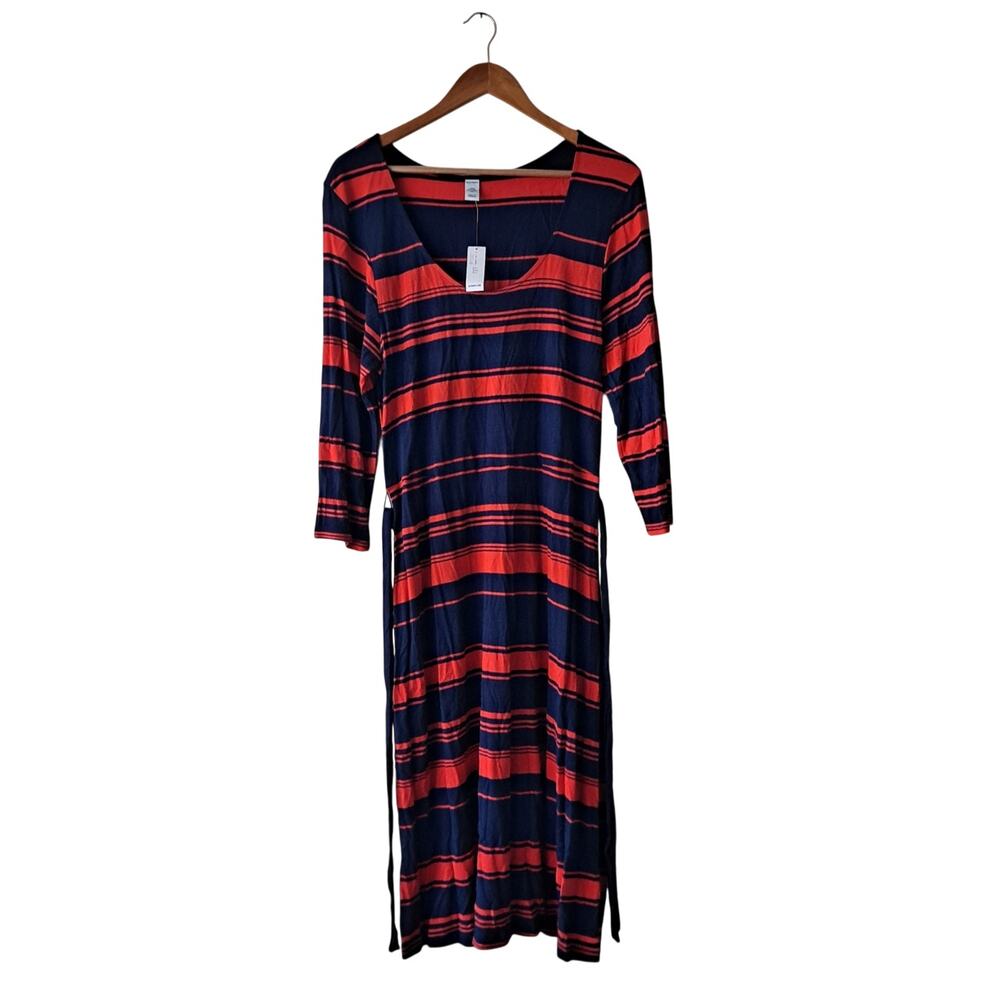 NWT Old Navy Striped Dress 3/4 Sleeve Scoop Neck Belted Blue & Red Womens Size L